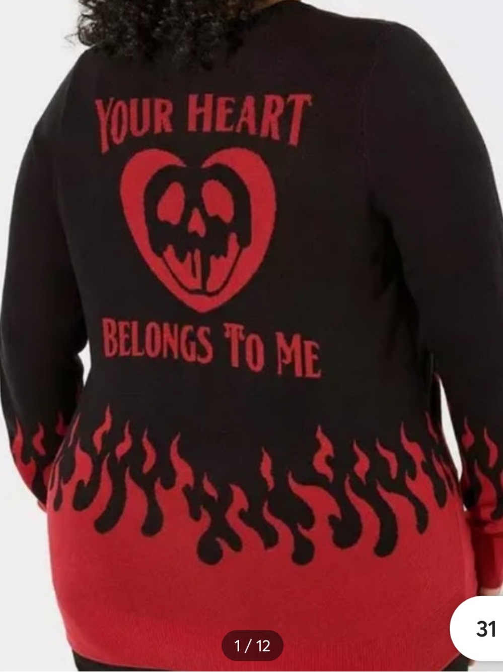 torrid Black & Red Disney Villains Heart Flame Cardigan